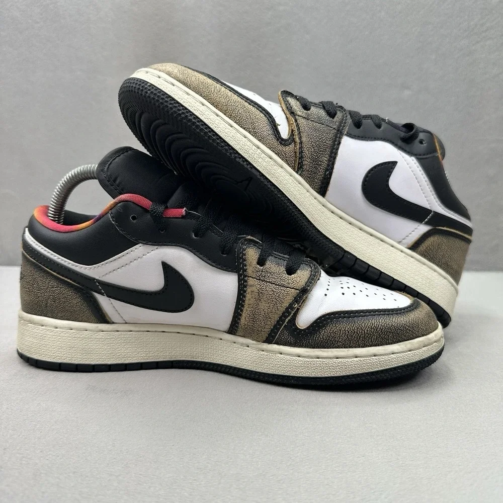 Size 7Y / Womens 8.5 Nike Air Jordan 1 Low SE Wear-Away Shoes Black / Tie-Dye - Picture 5 of 8